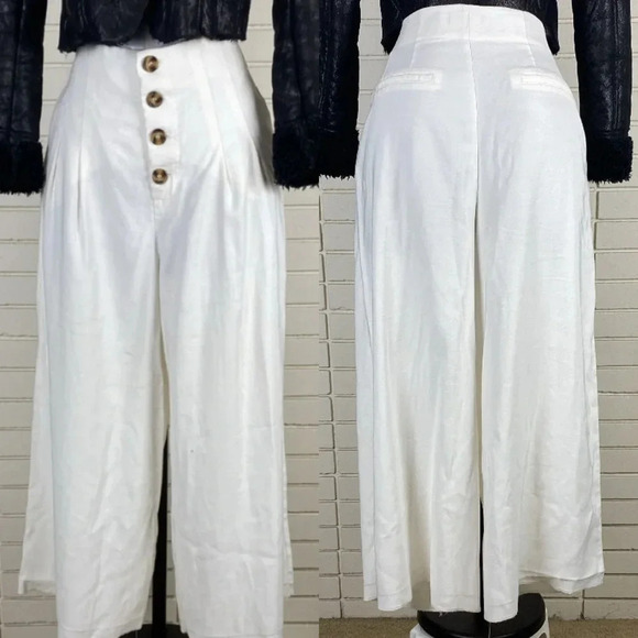 White contemporary high waist button fly wide pull on leg pants sz Extra large - Picture 1 of 17